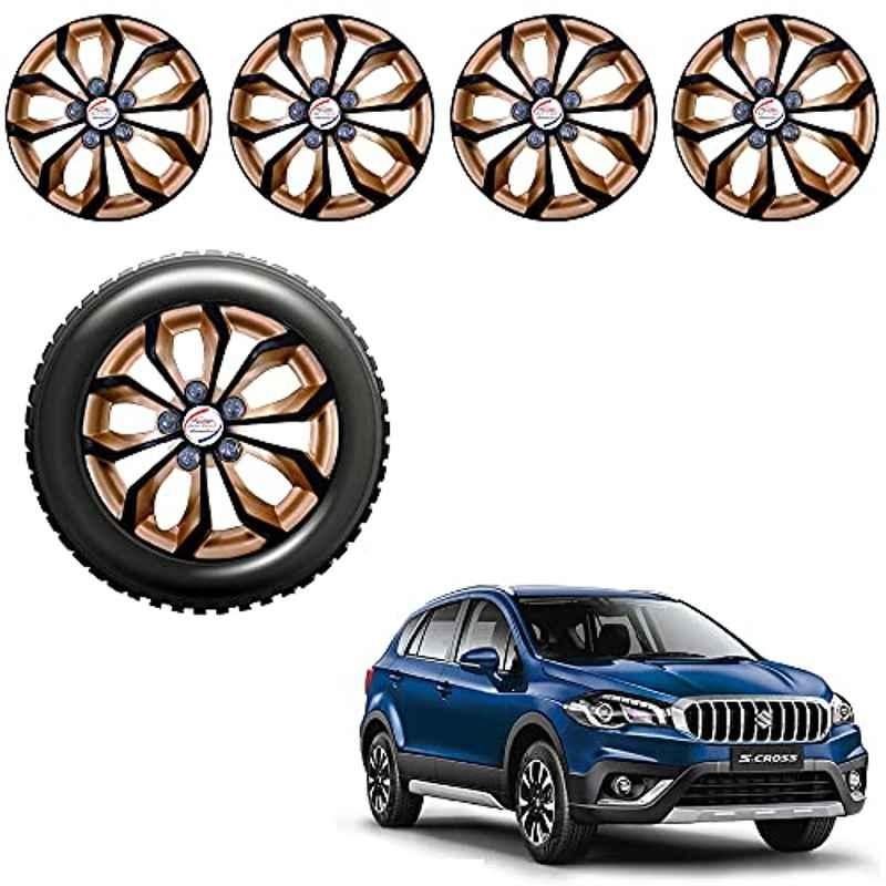 Auto Pearl 4 Pcs 15 inch Golden & Black ABS Press Type Hubcap Wheel Cover Set with Retention Ring for Maruti Suzuki ScrossFacelift