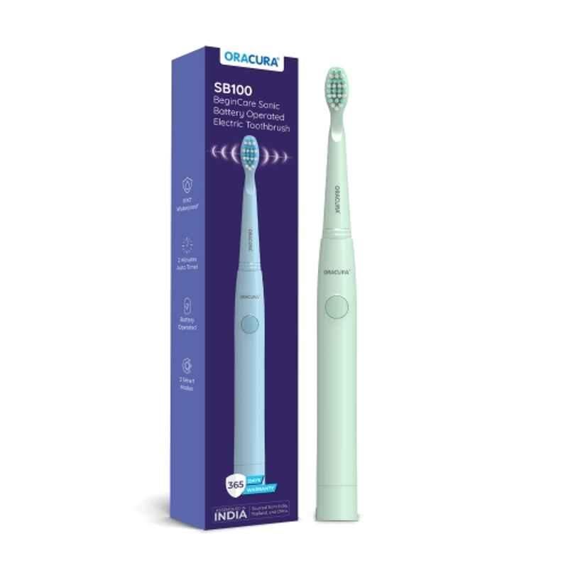 Oracura SB100 Sonic Lite Green Electric Battery Operated Toothbrush with 1 Year Warranty