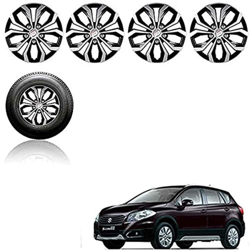Auto Pearl 4 Pcs 15 inch ABS Silver & Black Car Wheel Cover Set for Maruti Suzuki Scross