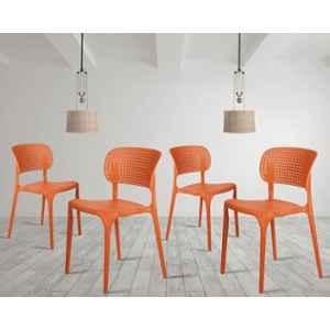 Rose Evaa 4 Pcs Plastic Orange Chair Set without Arm for Dining, Restaurant, Cafe & Banquet