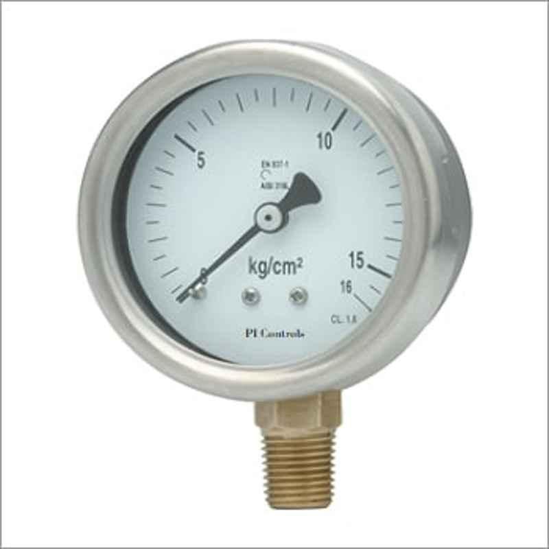 PI Controls BA-13BM-E3-C0 0-1 kg/sqcm/psi 1/4 inch BSP Male Stainless Steel Pressure Gauge, PI100SS00034