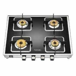 Hindware Dario Blk AI 4B Glass Top Cooktop with 4 Brass Burner & Automatic Ignition