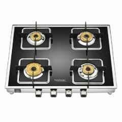 Hindware Dario Blk AI 4B Glass Top Cooktop with 4 Brass Burner & Automatic Ignition