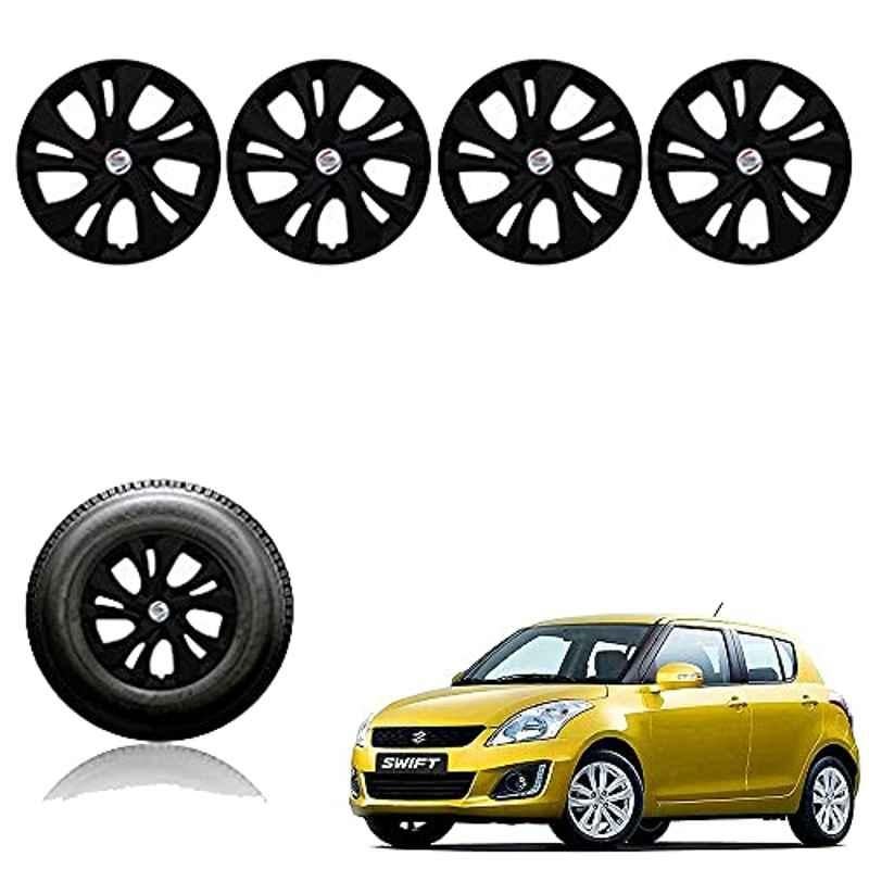Auto Pearl 4 Pcs 14 inch Plastic Black Press Fitting Wheel Cover Set for Maruti Suzuki Swift T-4