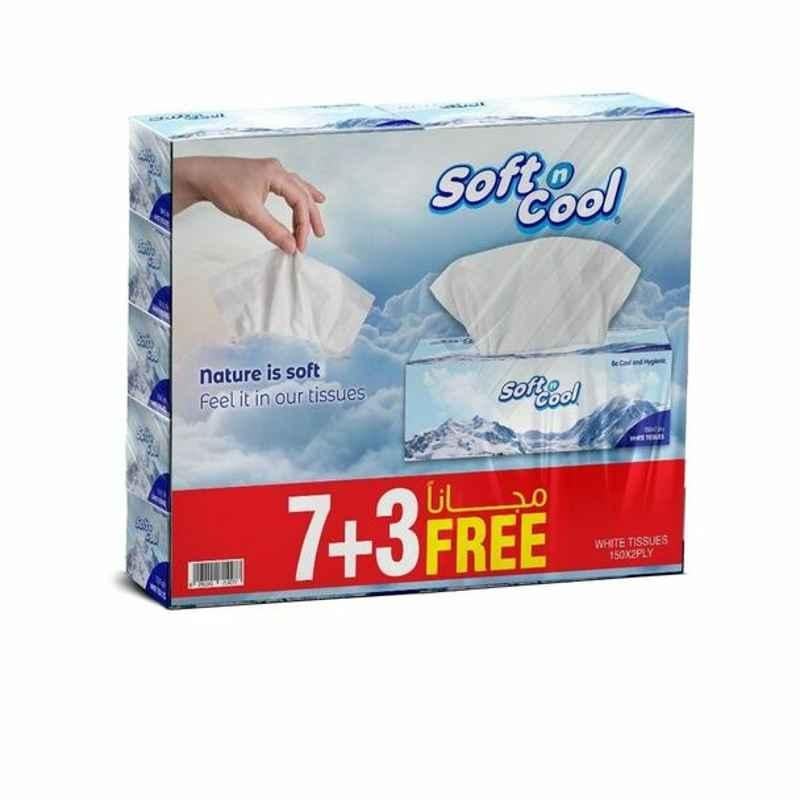 Hotpack Soft N Cool Facial Tissue, SNCT150TP10X3, 2 Ply, 150 Sheets, 7+3 Free