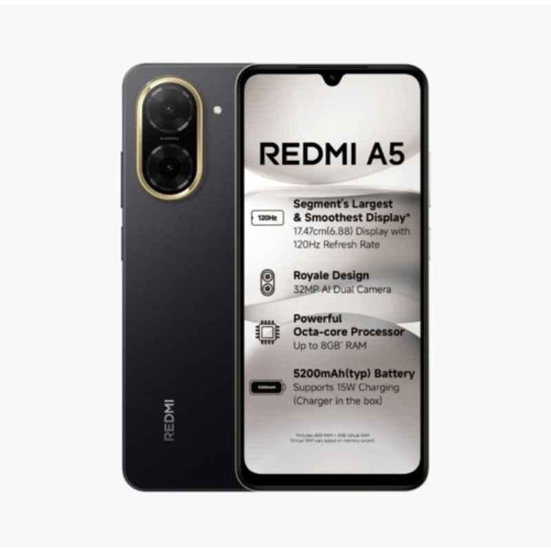 Redmi A5 6.88 inch 5200mAh 3GB RAM/64GB Storage Just Black Smartphone