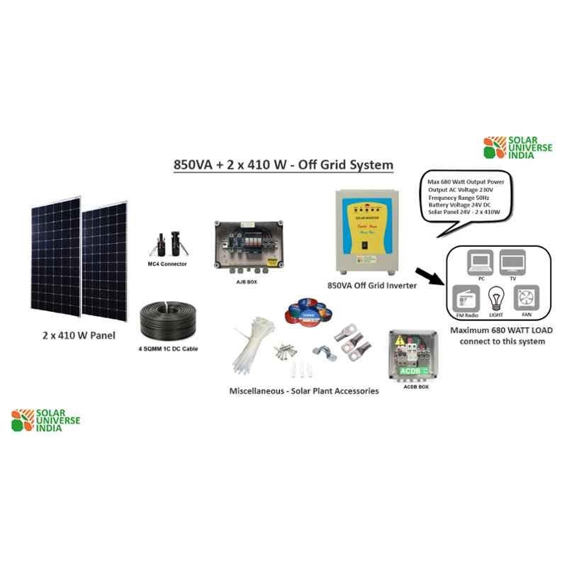 Solar Universe India 850VA Solar Inverter & 2 Pcs 410W Monocrystalline Solar Panel Combo