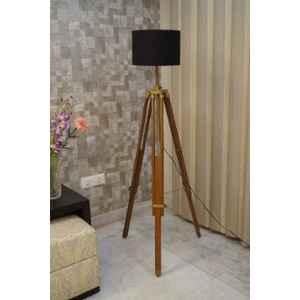 Tucasa Mango Wood Brown Tripod Floor Lamp with Polycotton Black Shade, P-77