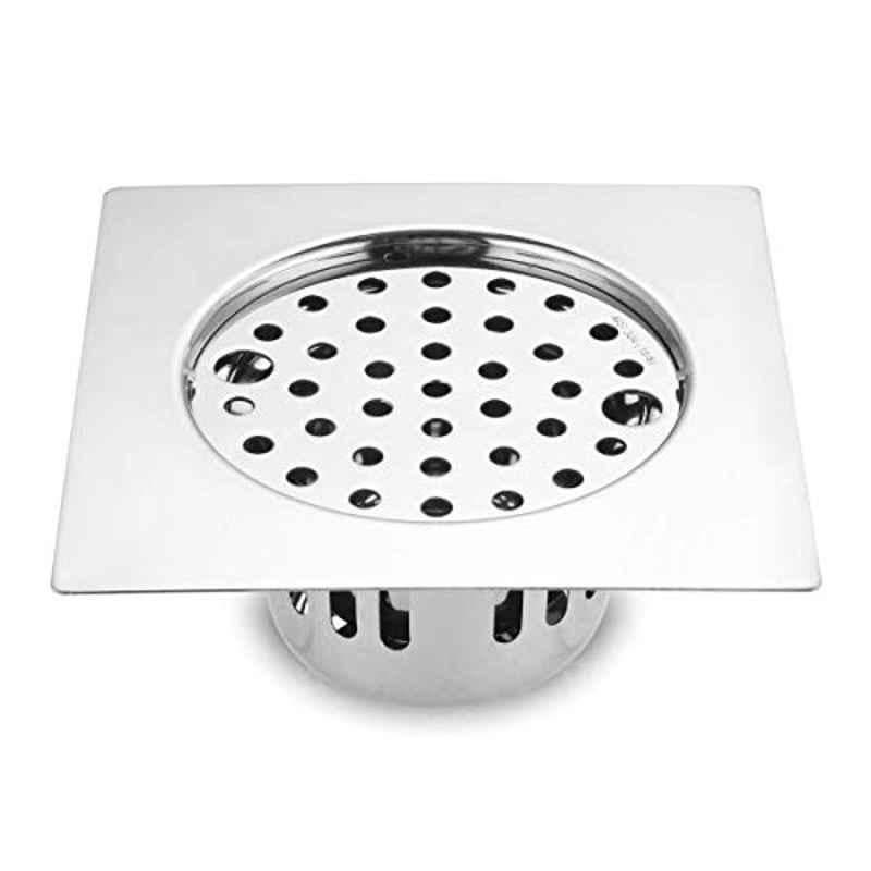 Ruhe 6x6 inch 304 Grade Stainless Steel Air Flat Cut with Lock Cockroach Drain Square with Trap, 16-0307-06