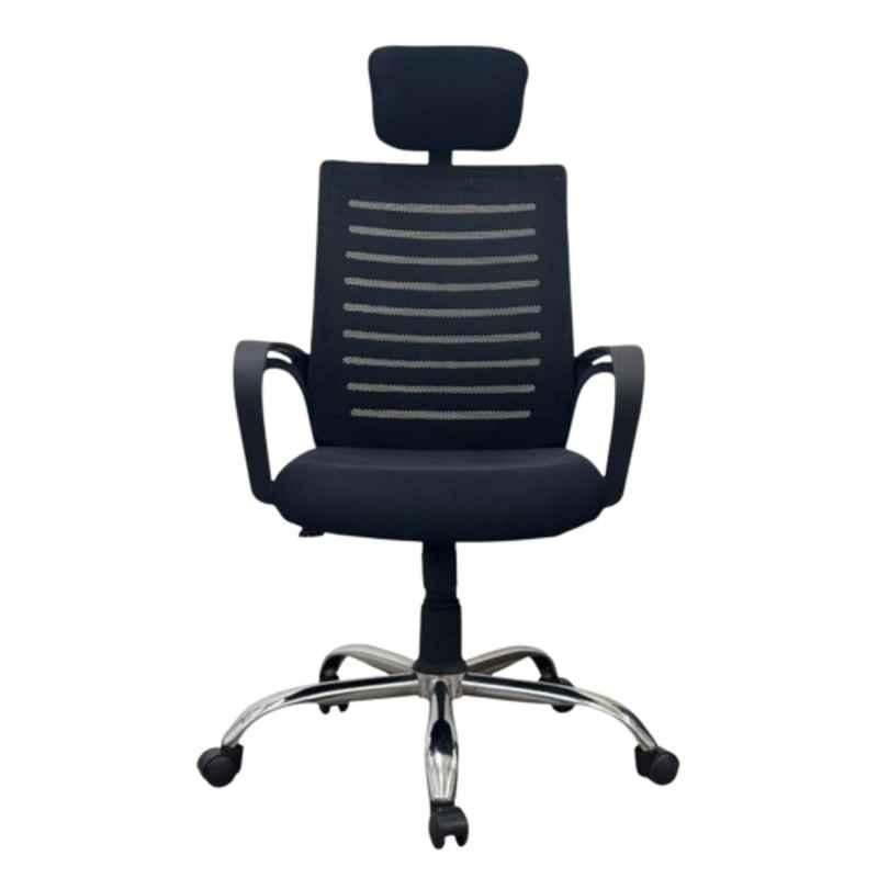 Woodberg Aspire Fabric Cushion Black High Back Ergonomic Office Chair with Headrest, Fixed Armrests & Wheels, PF-8675