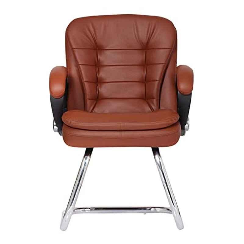RW Rest Well Milford Leatherette Brown Visitor Chair with Double Cushion