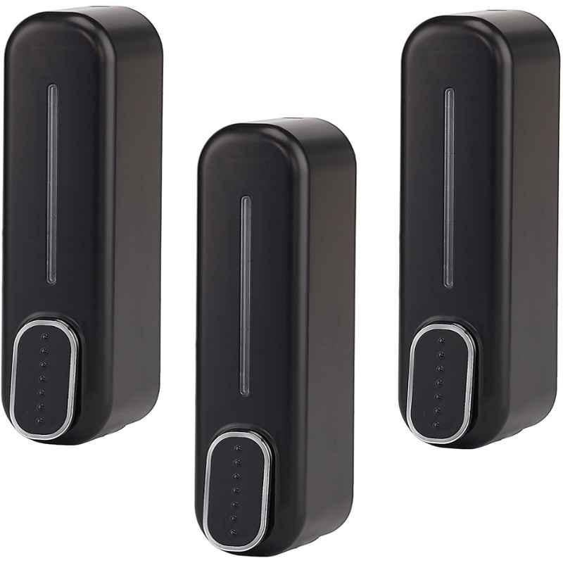 Prestige 350ml Plastic Black Heavy Duty Wall Mount Liquid Soap Dispenser, T07 (Pack of 3)