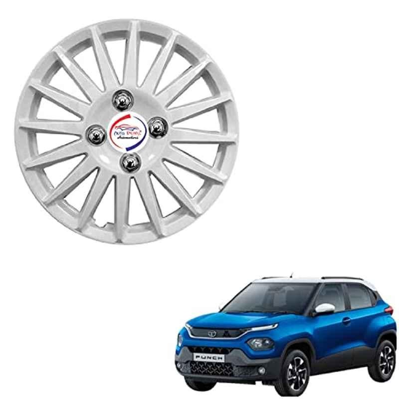 Auto Pearl 4 Pcs 15 inch ABS Camry Silver Press Type Hubcap Wheel Cover Set with Retention Ring for Tata Punch 2021