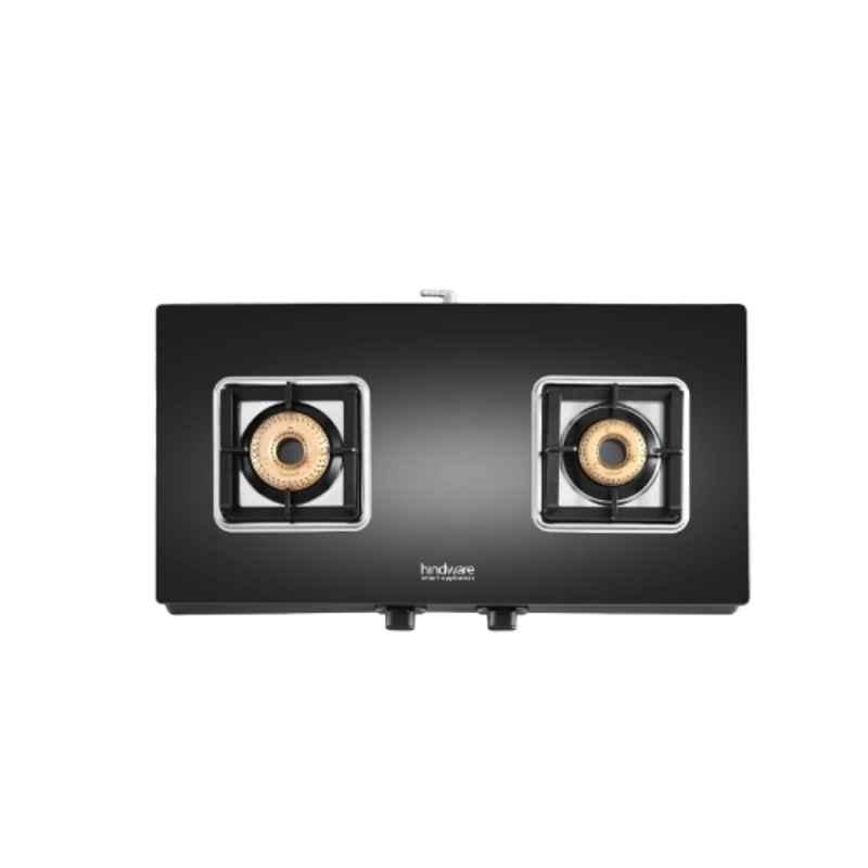 Hindware Arsenio 2B Glass Top Cooktop with 2 Brass Burner & Manual Ignition, CT 100233