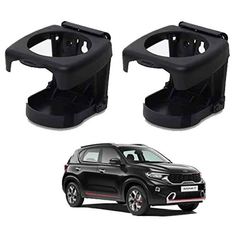 Kozdiko Plastic Black Foldable Car Drink Holder for Kia Sonet (Pack of 2)