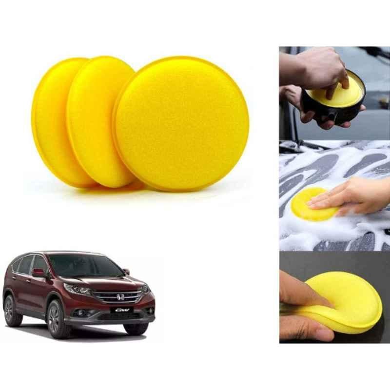Auto Pearl Polyurethane Beige Washing & Waxing Polish Foam Sponge for CRV 2013 (Pack of 3)