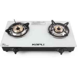 Kapli 2 Burner Mild Steel White Glass Top Gas Stove, ALECRKAP00012