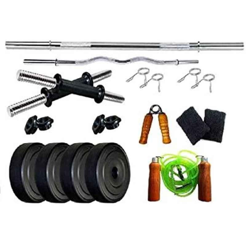 Spanco Multicolor SPC_3S_DMB_GW_40 Home Gym 40kg (5kgx4 = 20kg + 3kgx4 = 12kg + 2kgx4 = 8kg) with Straight Rod, Gym Gloves & Wrist Band (Multicolor)