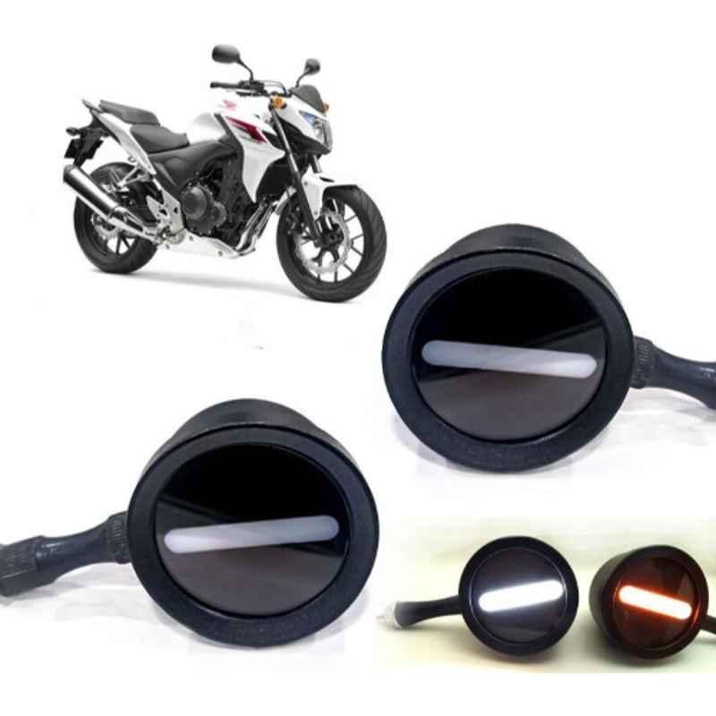 Auto Pearl 2 Pcs 12V Black Bike Front LED Indicator Light Set for Hero CB, F145