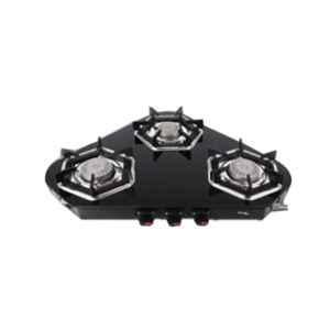 Sigri-Wala Surya 3 Burner Arrow Toughened Glass Black Manual Gas Stove