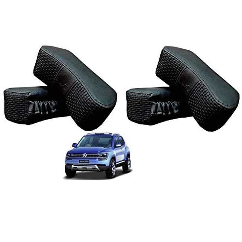 Kozdiko 4 Pcs CV Designer Black Leatherite Neck Rest Car Cushion Pillow Set for Volkswagen Tiguan