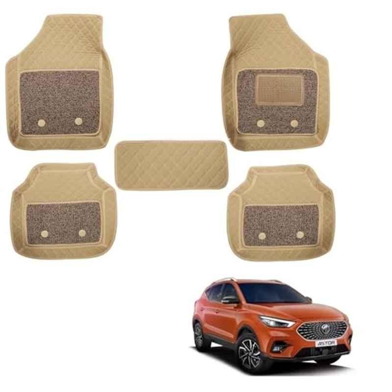 Kozdiko 5 Pcs Waterproof & Luxury 7D Beige Leatherette Car Floor Mats Set for MG Astor