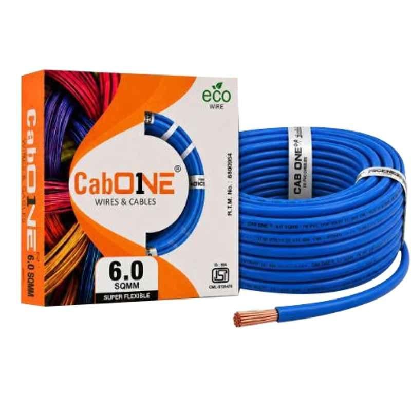 CabONE Lite 6 Sqmm Blue Single Core FR PVC Insulated Domestic Copper Cable, Length: 90 m