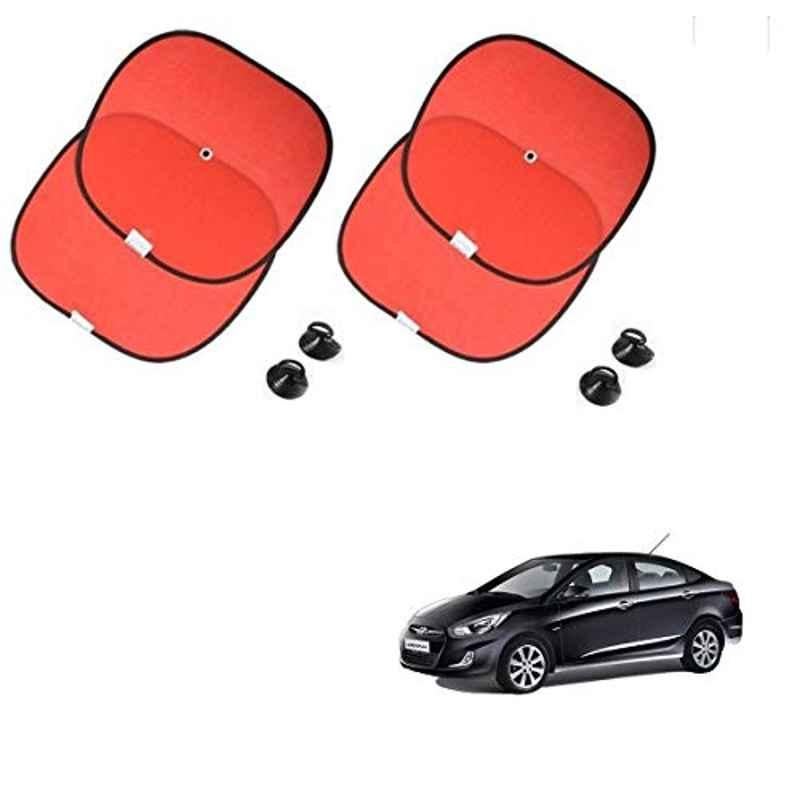 Kozdiko 4 Pcs Nylon & Metal Red Car Window Sun Shade Set for Hyundai Verna Fluidic