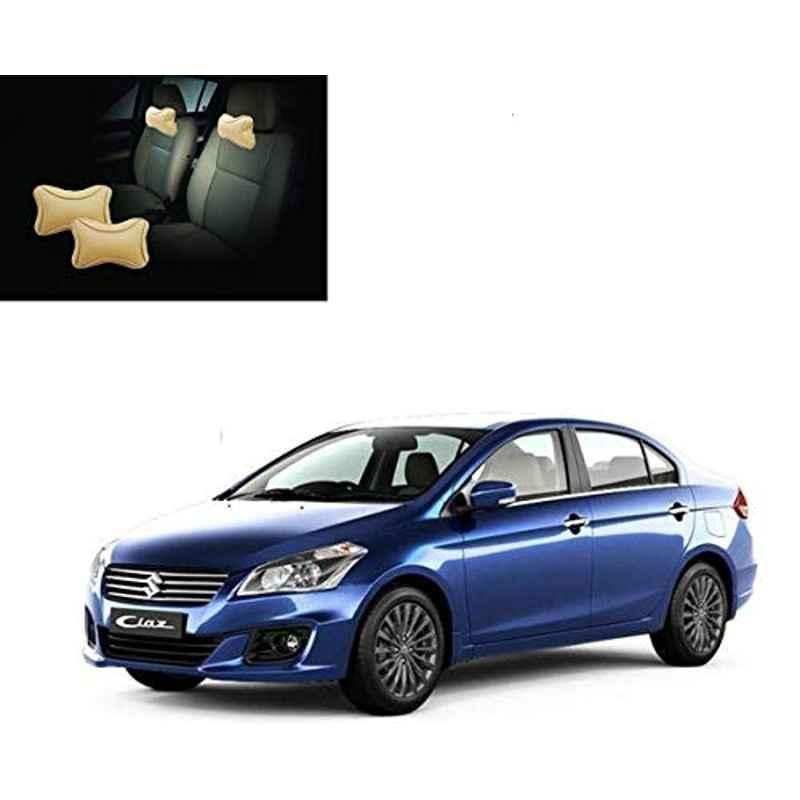 Kozdiko 2 Pcs Memory Foam & Polyester Beige Dots Car Neck Rest Pillow Set for Maruti Suzuki Ciaz Facelift 2018-Present, koz_46030