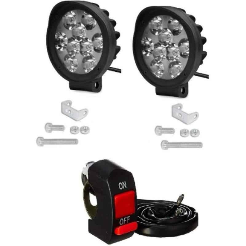 JBRIDERZ 27W 9 LED 3 inch Round Off Road Driving Spot LED Fog Light with Mounting Bracket & Switch