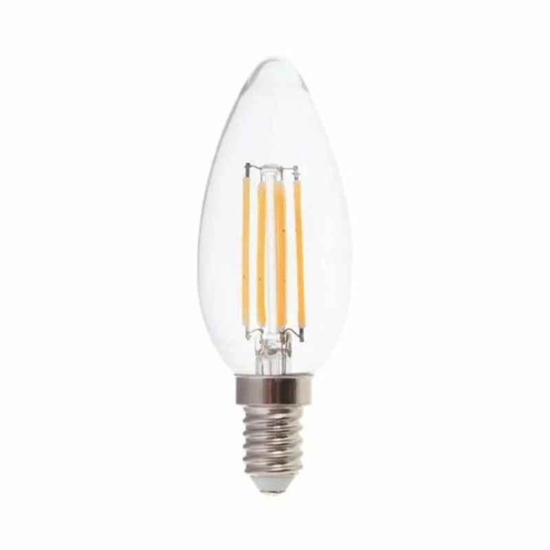 V-Tac 4W 200-240 VAC 2700K Warm White LED Candle Bulb with Clear Glass Filament, VT-1818