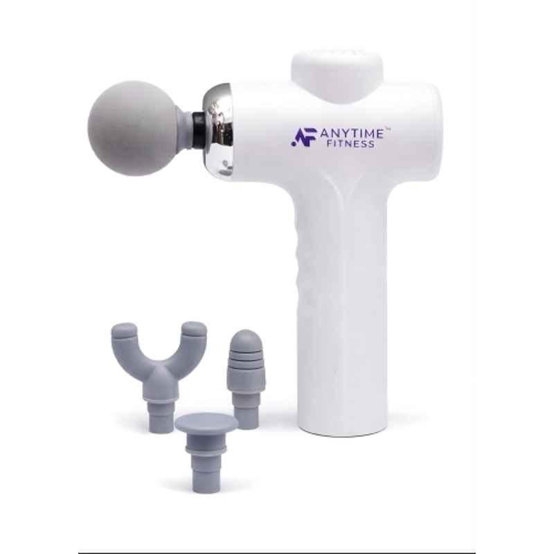 Anytime Fitness Plastic White Electric Full Body Massager Gun with 4 Adjustable Heads for Muscle Relaxation & Pain Relief, AF-101