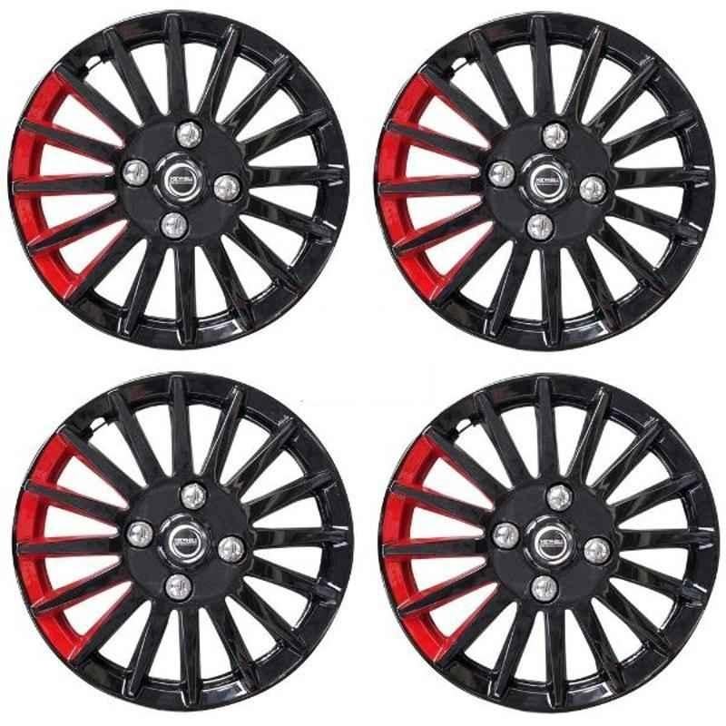 Hotwheelz 4 Pcs 14 inch Platina Black & Red Sporty Wheel Cover with Metal Rings Set