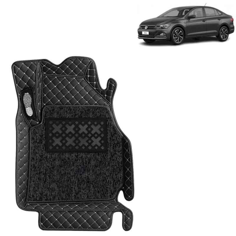 Kingsway 3 Pcs Premium 7D 100% Waterproof & Washable PU Leatherette Classic Black Car Floor Mat Set for Volkswagen Virtus 2022 Onwards All Model