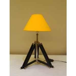 Tucasa Mango Wood Black Tripod Table Lamp with Polycotton Yellow Shade, P-26