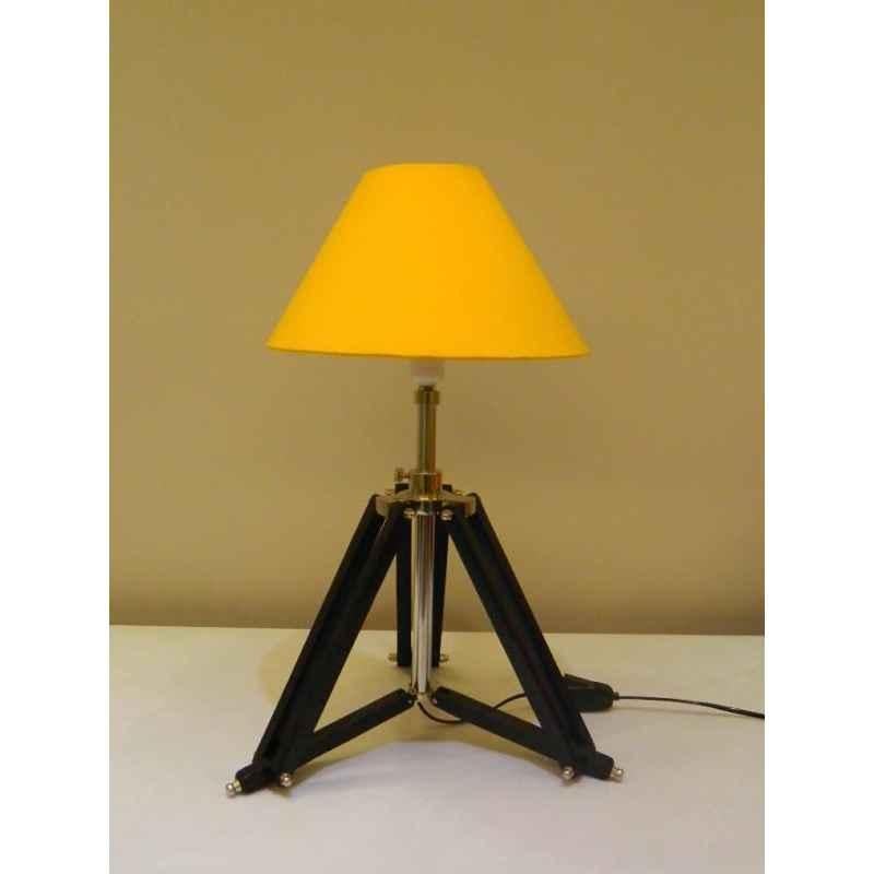 Tucasa Mango Wood Black Tripod Table Lamp with Polycotton Yellow Shade, P-26