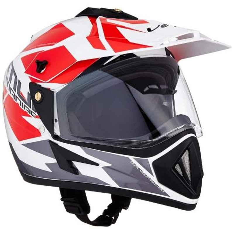 Vega Large Size White and Red Off Road D/V Mud Full Face Helmet