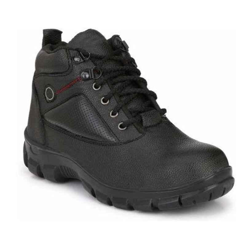 Wonker 6299 Leather Steel Toe Black Safety Boots, Size: 9