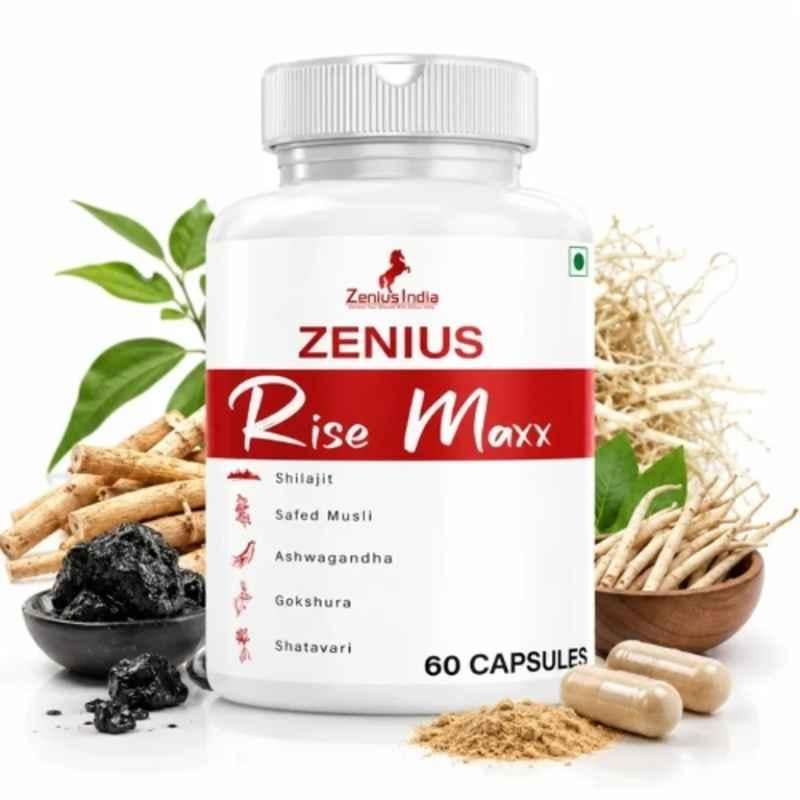 Zenius India 60 Pcs Rise Maxx Capsule with Shilajit, Safed Musli, Ashwagandha & Gokshura for Supports Stamina, Energy & Enhances Male Vitality