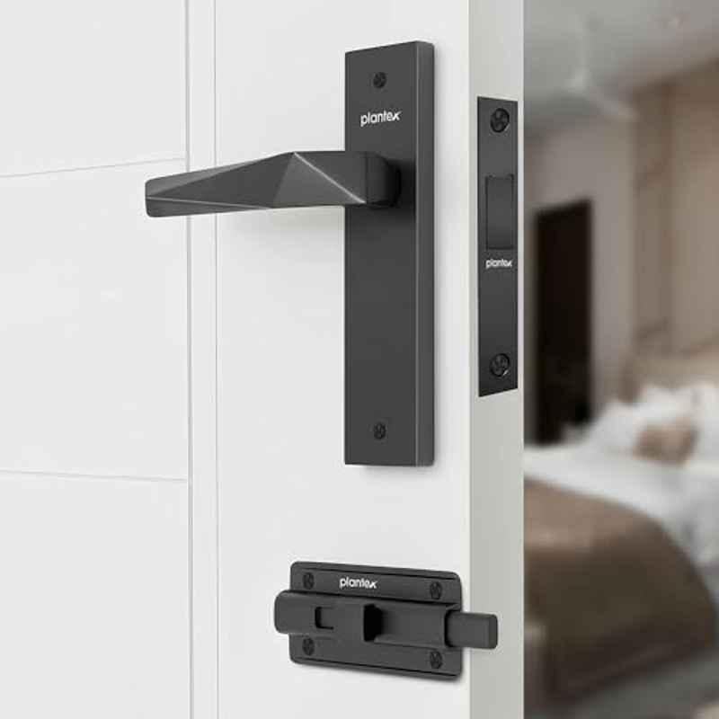 Plantex Heavy Duty Door Lock Bathroom Door Lock/Mortise 8inch Keyless Plate Handle Set for Home/Bathroom/Store Room/Balcony/Office with Baby Latch 8129- Grey