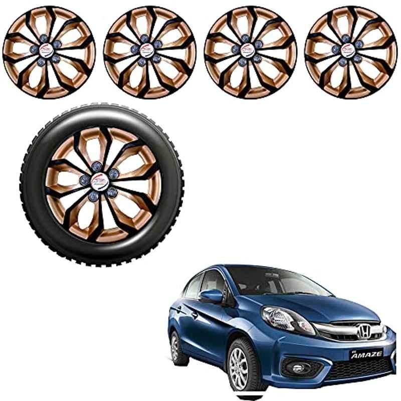 Auto Pearl 4 Pcs 14 inch ABS Golden & Black Full Cap Wheel Cover Set for Ford Figo 2015 with Retention Ring