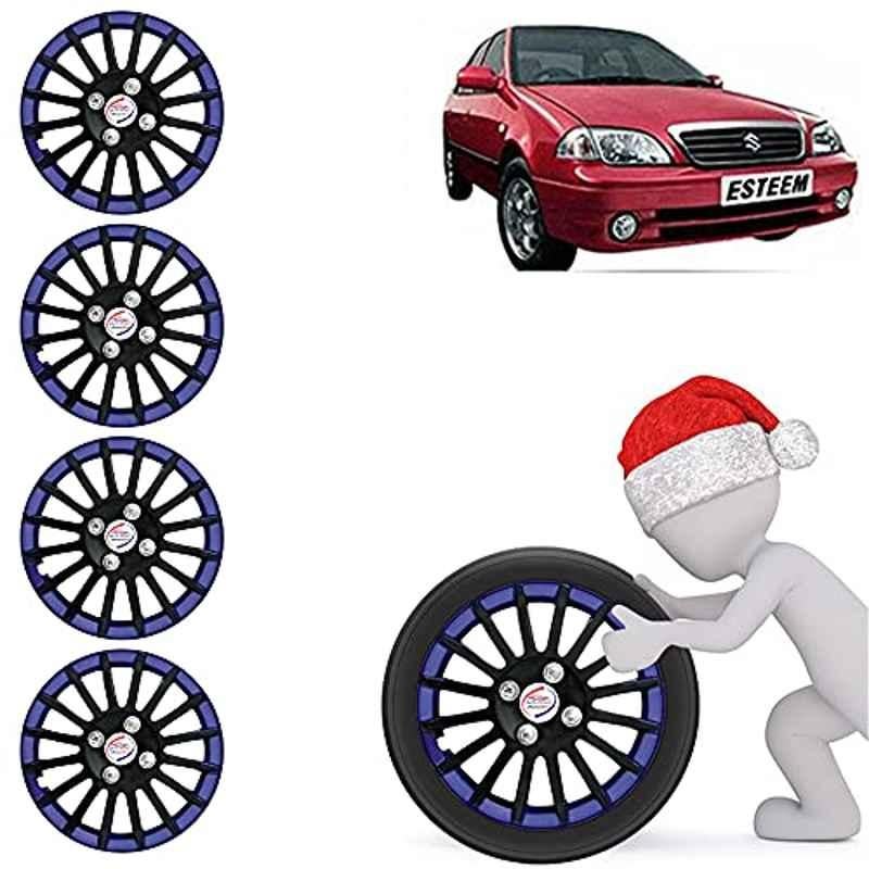 Auto Pearl 4 Pcs 13 inch ABS Black & Blue Press Fitting Wheel Cover Set for Maruti Suzuki Esteem