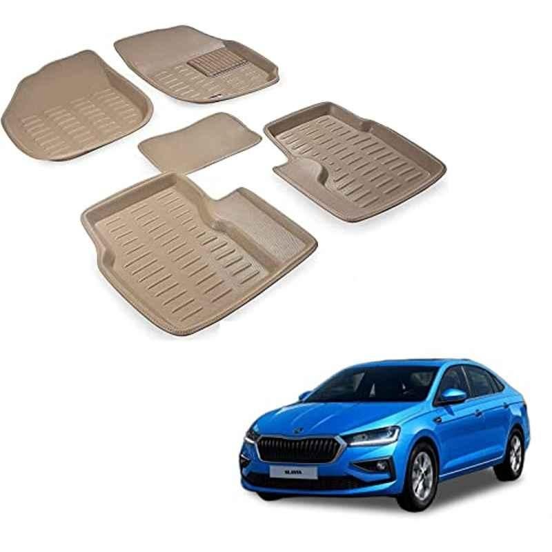 Kozdiko 3D Beige Car Foot Mat Set for Skoda Slavia, MMATUUNG_5