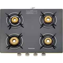 Padmini 4 Burner Stainless Steel Black Manual Ignition Glass Top Gas Stove, 4 GT Rose Gold