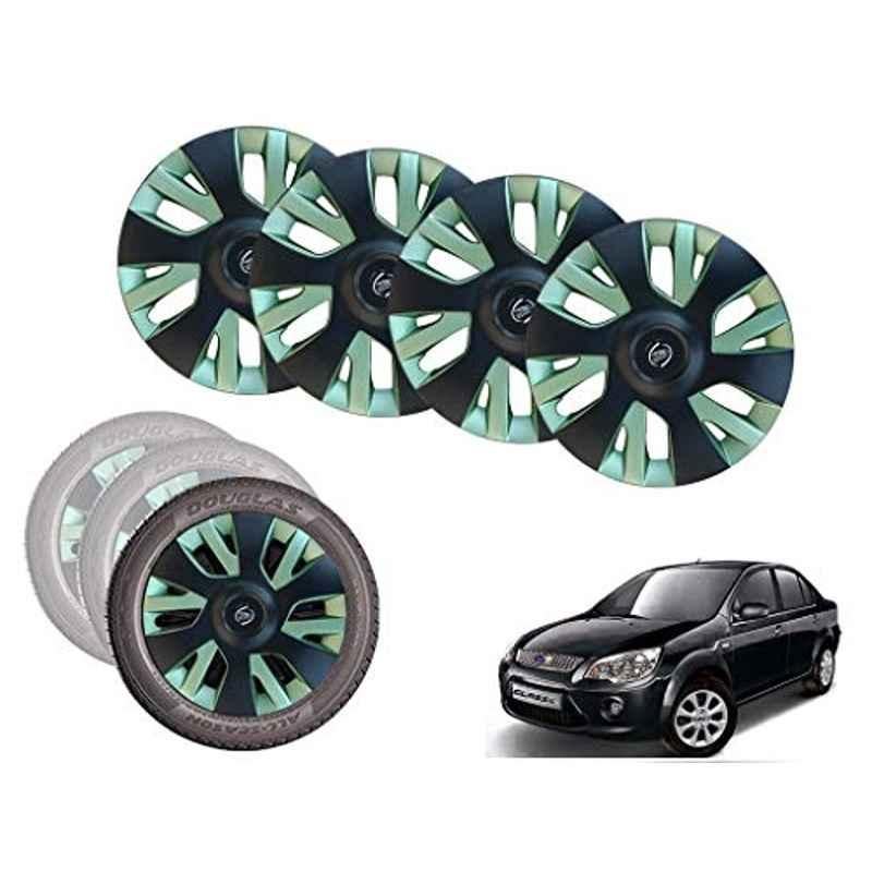 Auto Pearl 14 inch ABS Black & Green Car Hubcap Wheel Cover with Retention Ring Set for Fiesta Classic