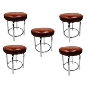 P P Chair Steel Chrome Finish Brown Multipurpose Stool with Cushion Seat (Pack of 5)