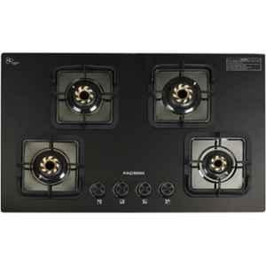 Padmini 4 Burner Stainless Steel Black Automatic Ignition Glass Top Gas Stove, Gas Hob ONYX-407 EDGE