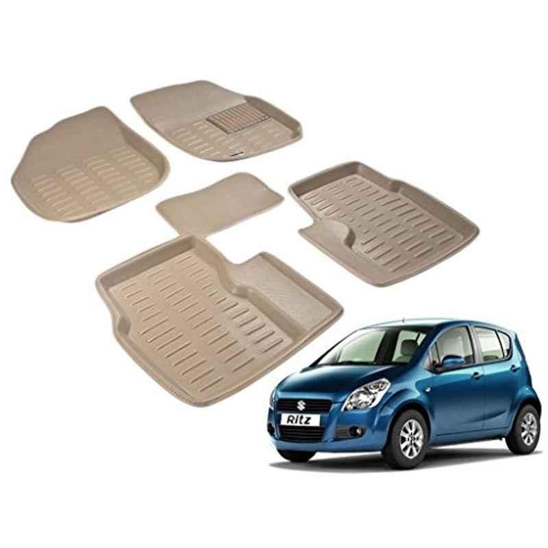 Kozdiko 5 Pcs 4D Beige Car Foot Mat Set for Maruti Suzuki Ritz, koz_40413