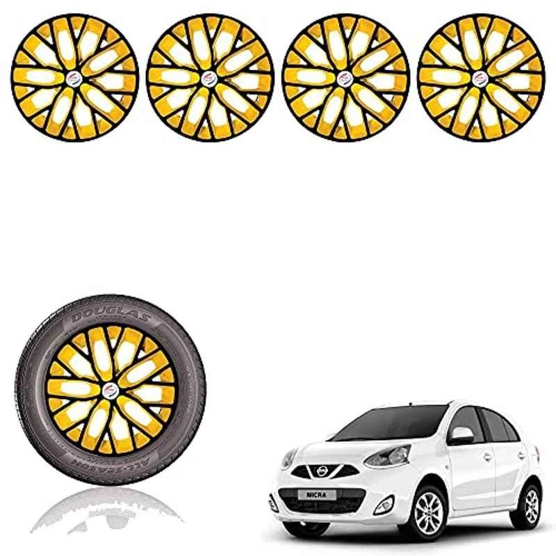Auto Pearl 4 Pcs 14 inch ABS Black & Yellow Car Wheel Cover Set for Nissan Micra 2015