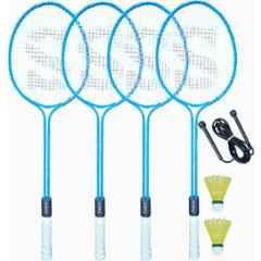 STYRKR Alloy Steel Blue Badminton Racquet Set of 4 Steel Frame with Shuttlecocks 2 Skipping Rope Badminton Kit